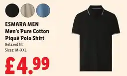 Lidl Esmara Men Men's Pure Cotton Pique Polo Shirt offer