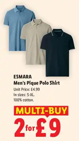 Lidl Esmara men's pique polo shirt offer
