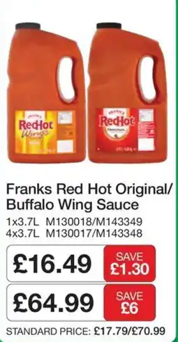 Booker Wholesale Franks red hot original/buffalo wing sauce offer