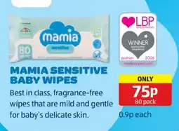 Aldi Mamia sensitive baby wipes offer