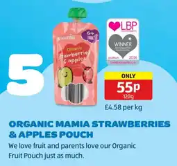 Aldi Organic Mamia Strawberries & Apples Pouch offer