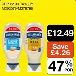 Booker Wholesale Hellmann's light and real mayonnaise offer