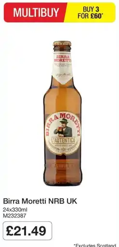 Booker Wholesale Birra Moretti NRB UK offer