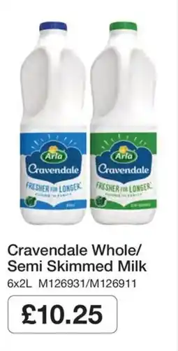 Booker Wholesale Cravendale whole/semi skimmed milk offer