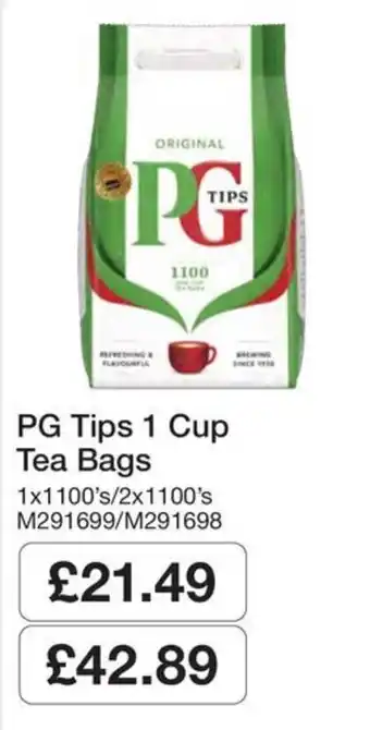 Booker Wholesale Pg tips 1 cup tea bags offer
