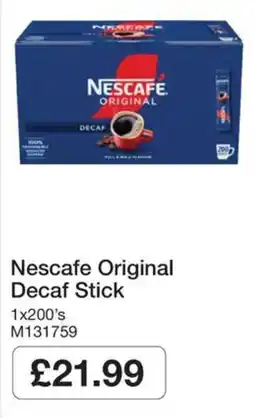 Booker Wholesale Nescafe original decaf stick offer