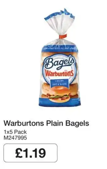 Booker Wholesale Warburtons plain bagels offer