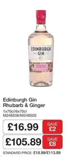 Booker Wholesale Edinburgh Gin Rhubarb & Ginger offer