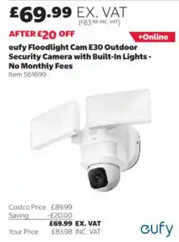Costco Eufy floodlight cam e30 outdoor security camera with built-in lights offer