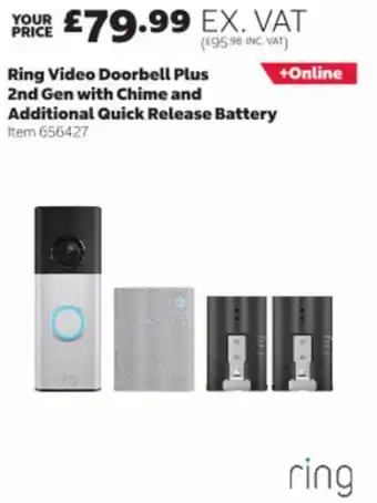 Costco Ring video doorbell plus 2nd gen with chime and additional quick release battery offer
