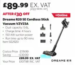 Costco Dreame R20 SE Cordless Stick Vacuum VZV23A offer