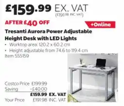 Costco Tresanti aurora power adjustable height desk with led lights offer