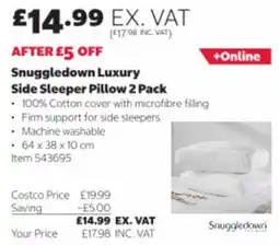 Costco Snuggledown luxury side sleeper pillow 2 pack offer