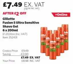 Costco Gillette fusion 5 ultra sensitive shave gel offer