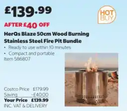 Costco Herqs blaze 50cm wood burning stainless steel fire pit bundle offer
