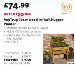 Costco VegTrug Cedar Wood 1m Wall Hugger Planter offer