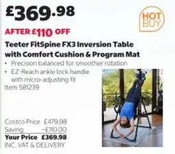 Costco Teeter FitSpine FX3 Inversion Table with Comfort Cushion & Program Mat offer