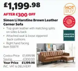 Costco Simon Li Harstine Brown Leather Corner Sofa offer