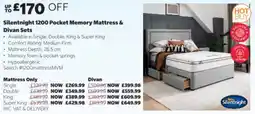 Costco Silentnight 1200 Pocket Memory Mattress & Divan Sets offer