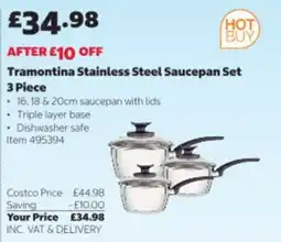 Costco Tramontina stainless steel saucepan set offer
