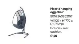 B&Q Maeria hanging egg chair offer