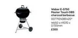 B&Q Weber e-5750 master touch gbs charcoal barbecue offer