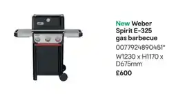 B&Q New Weber Spirit E-325 gas barbecue offer