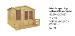 B&Q Mercia apex log cabin with veranda offer