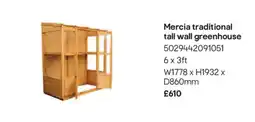 B&Q Mercia traditional tall wall greenhouse offer