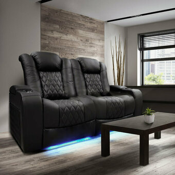Costco Valencia Tuscany Black Leather Power Reclining Home Theatre Sofa offer