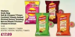Bestway Walkers Grab Bag Salt & Vinegar/ Prawn Cocktail/ Ready Salted Pickled Onion/ Smokey Bacon/Roast Chicken/ Cheese N Onion offer