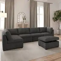 Costco Thomasville Tisdale Dark Grey 6 Piece Modular Fabric Sofa offer
