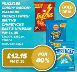 Bestway Frazzles crispy bacon/walkers french fries/smiths chipsticks salt & vinegar offer