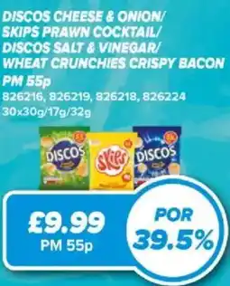 Bestway Discos cheese & onion / skips prawn cocktail / discos salt & vinegar / wheat crunchies crispy bacon offer
