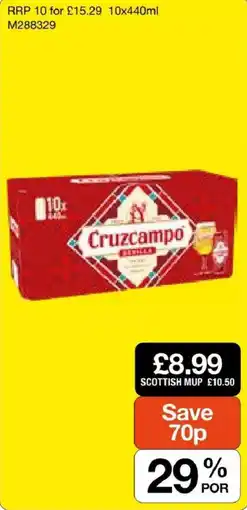 Booker Wholesale Cruzcampo beer offer