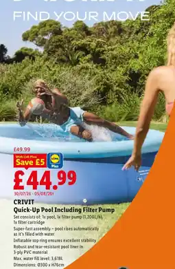 Lidl Crivit Quick-Up Pool Including Filter Pump offer