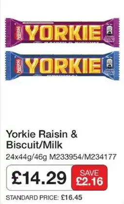 Booker Wholesale Yorkie raisin & biscuit/milk offer