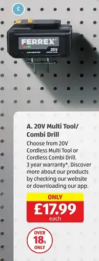 Aldi Ferrex 20v multi tool/ combi drill offer