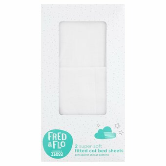 Tesco Fred&Flo 2 Pack Cotbed Fitted Sheets White offer