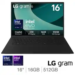Costco LG gram Copilot+PC, Intel Core Ultra 7, 16GB RAM, 512GB SSD, 16 Inch Laptop, 16Z90T-G.AA75A11 offer