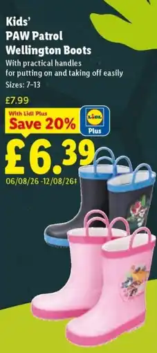 Lidl Kids' PAW Patrol Wellington Boots offer