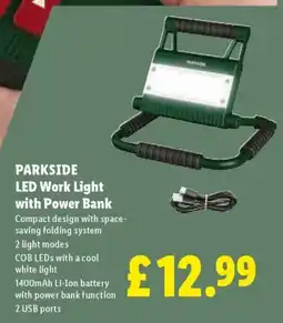 Lidl Parkside led work light with power bank offer