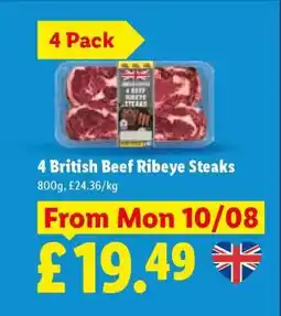 Lidl 4 British Beef Ribeye Steaks offer