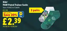 Lidl Kids’ PAW Patrol Trainer Socks offer