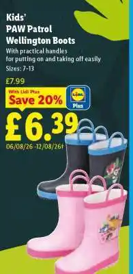 Lidl Kids’ PAW Patrol Wellington Boots offer