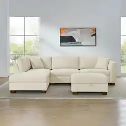 Costco Thomasville Walsen Cream Fabric Corner Sofa with Storage Ottoman in 2 Configurations offer