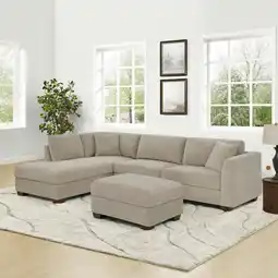 Costco Thomasville Walsen Grey Fabric Corner Sofa with Storage Ottoman in 2 Configurations offer