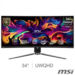 Costco MSI MAG 341CQPX 34 inch UWQHD 240Hz OLED Gaming Monitor, 9S6-3DD04T-019 offer