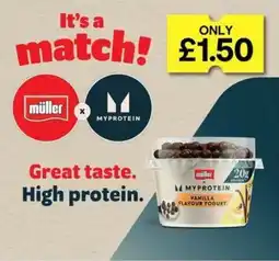 SuperValu Müller x Myprotein vanilla flavour yogurt offer