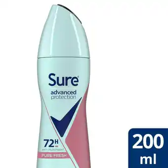 Sainsbury's Sure 72h Advanced Protection Anti-Perspirant Deodorant Spray, Pure Fresh 200ml offer